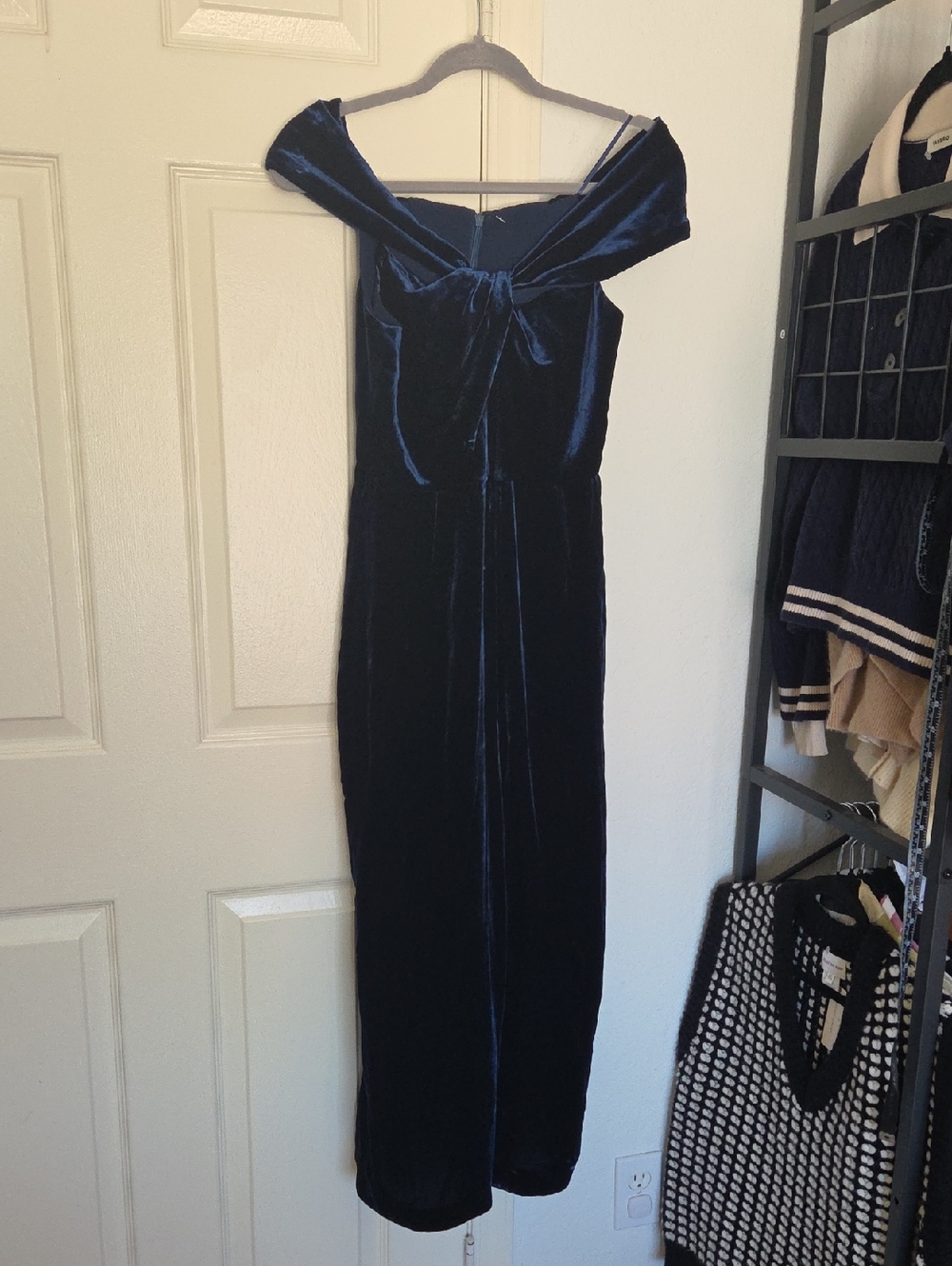 Whistles Velvet Off-Shoulder Jumpsuit in Deep Navy Size 4
